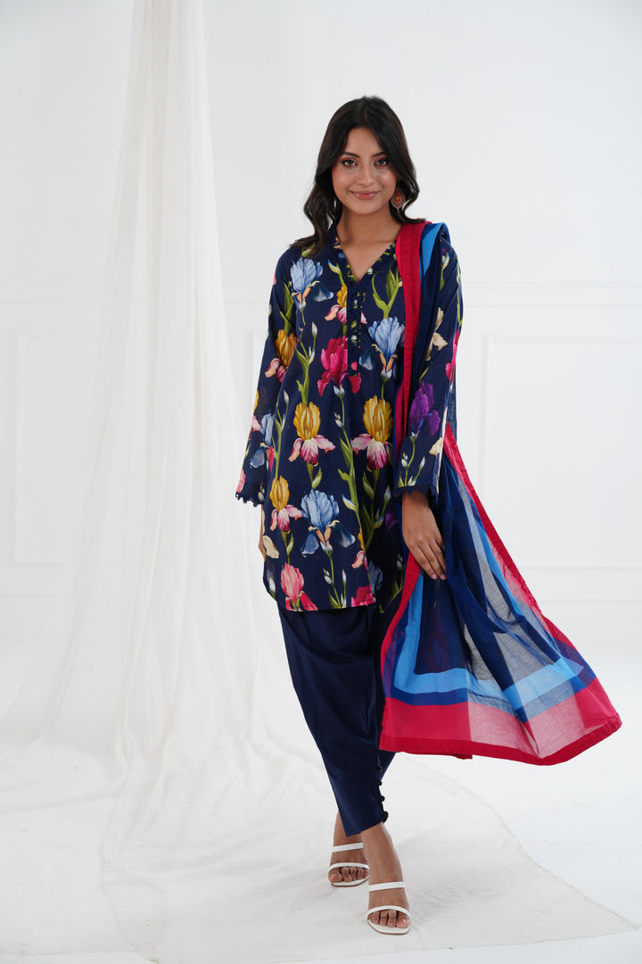 Printed Lawn Blue Stitched Suit - Maria B M Basics Elaheh Stitched
