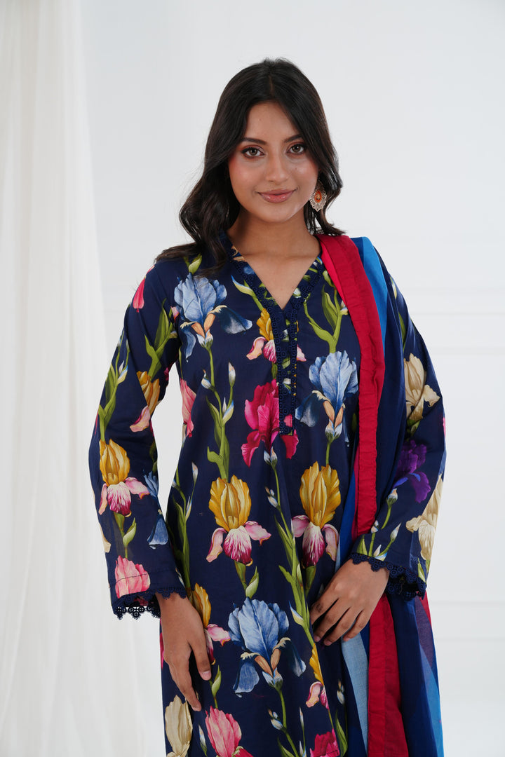 Printed Lawn Blue Stitched Suit - Maria B M Basics Elaheh Stitched