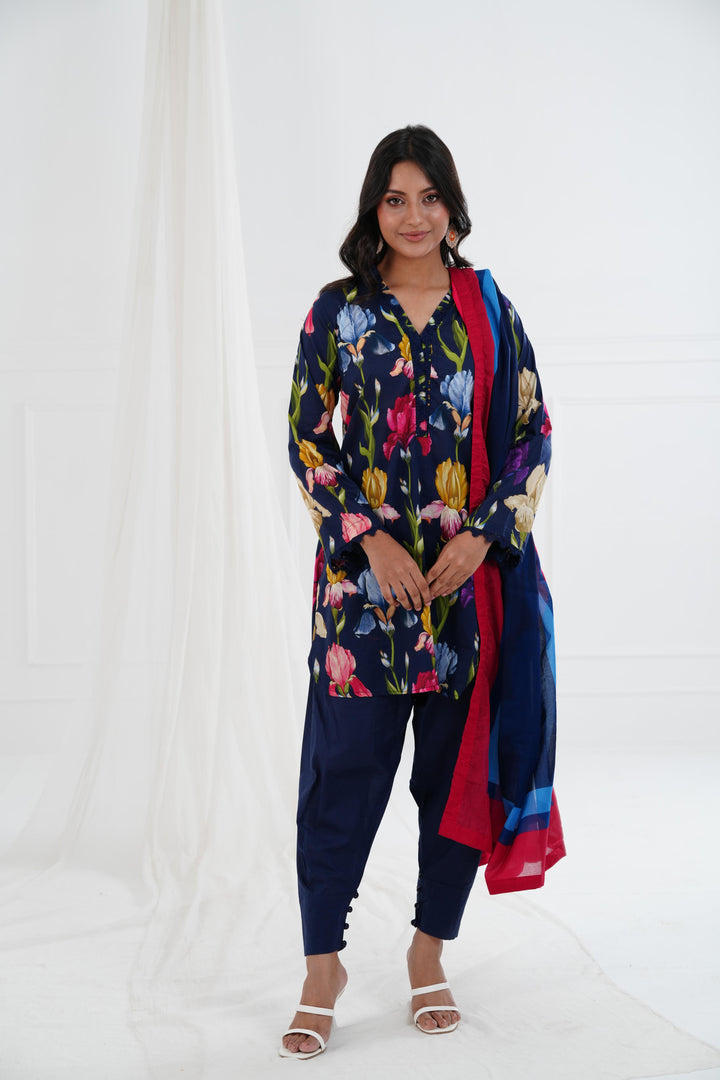 Printed Lawn Blue Stitched Suit - Maria B M Basics Elaheh Stitched