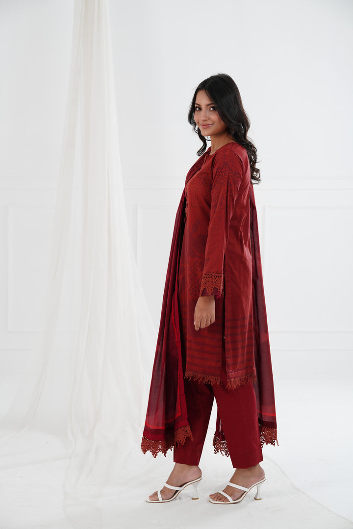 Printed Lawn Copper Stitched Suit - Maria B M Basics Elaheh Stitched
