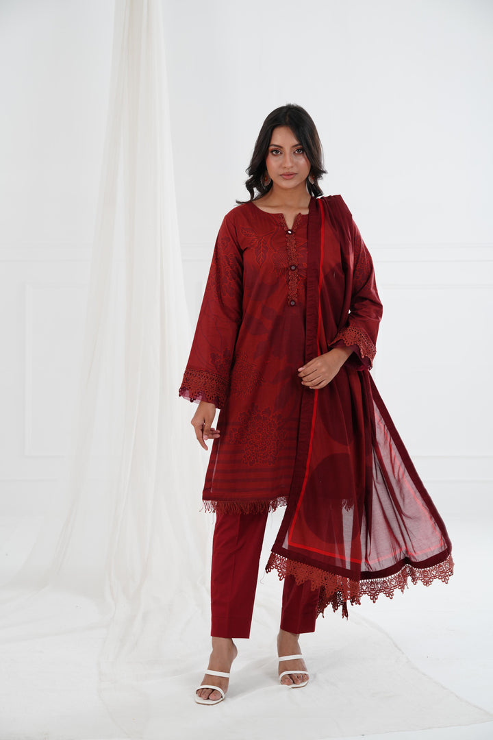 Printed Lawn Copper Stitched Suit - Maria B M Basics Elaheh Stitched
