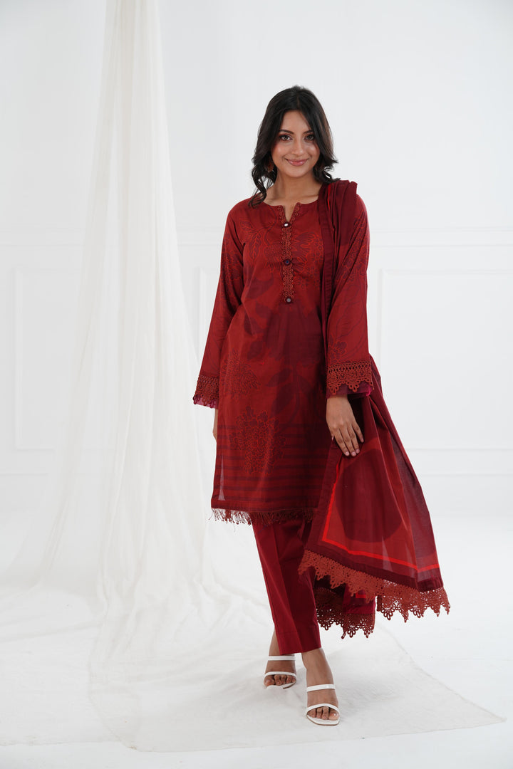 Printed Lawn Copper Stitched Suit - Maria B M Basics Elaheh Stitched