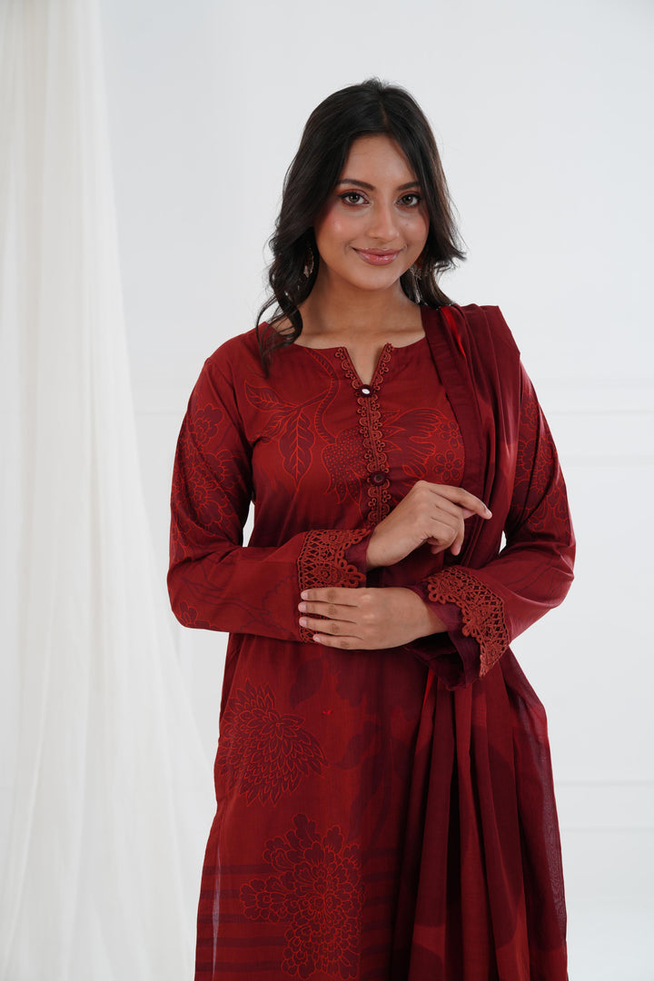 Printed Lawn Copper Stitched Suit - Maria B M Basics Elaheh Stitched