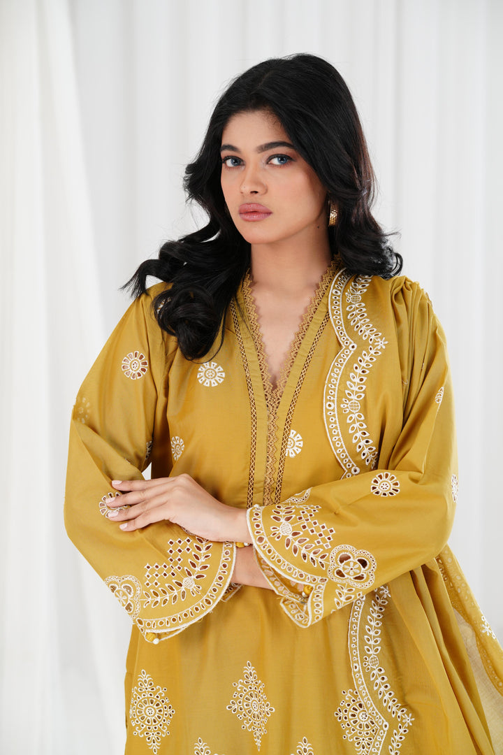 Meadow Gold - Cross Stitch Chikankari Stitched