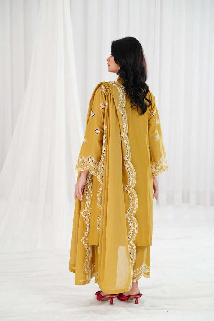 Meadow Gold - Cross Stitch Chikankari Stitched