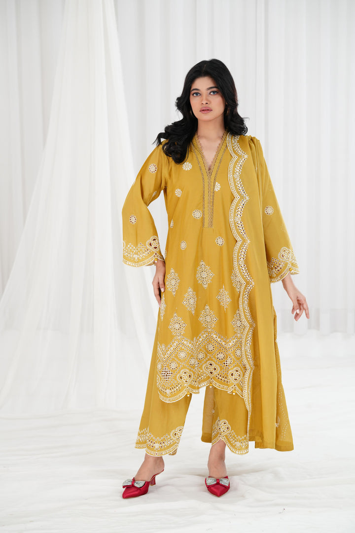 Meadow Gold - Cross Stitch Chikankari Stitched