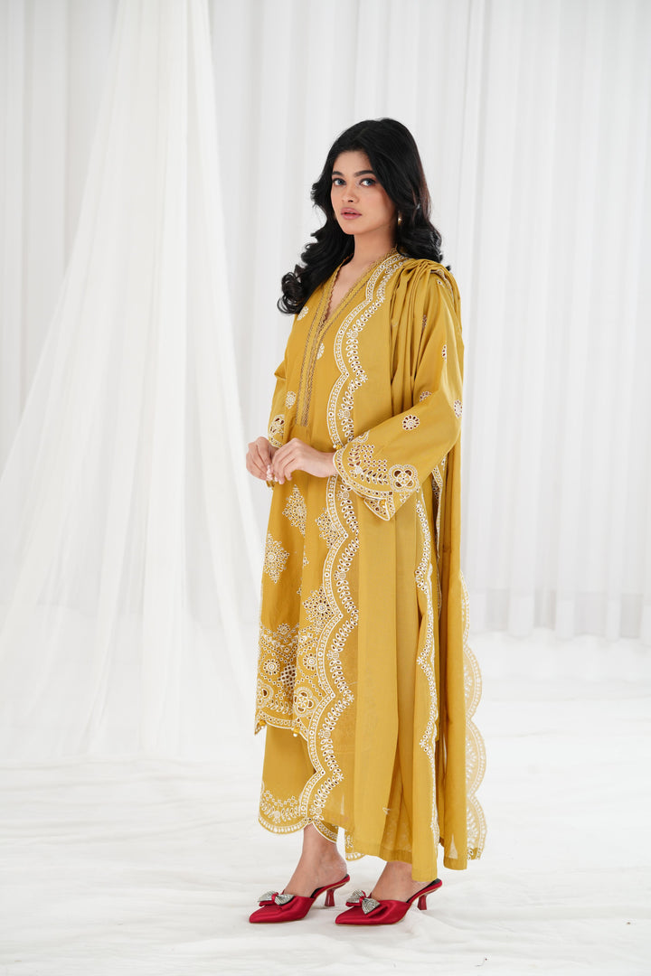 Meadow Gold - Cross Stitch Chikankari Stitched