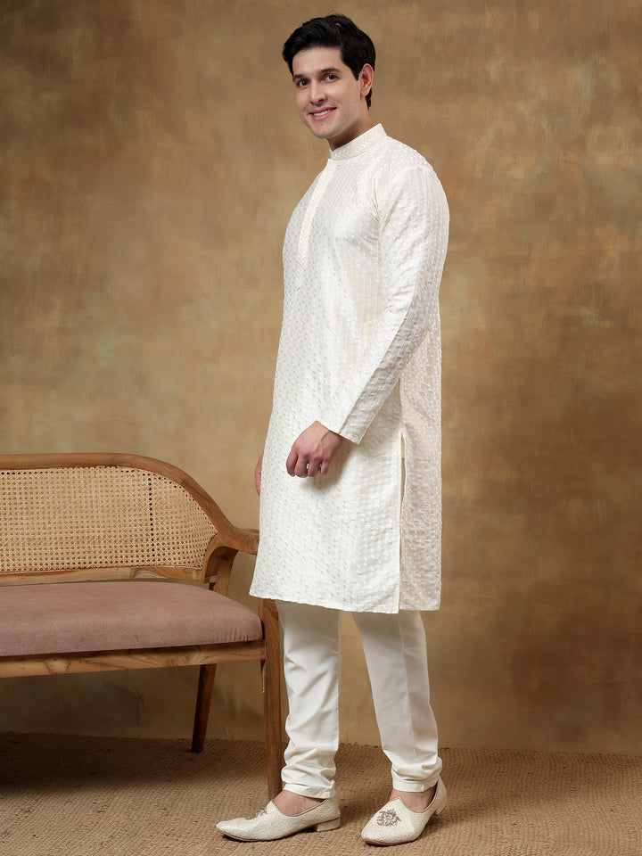 Polyester Viscose Cream Kurta Trouser - Jiah