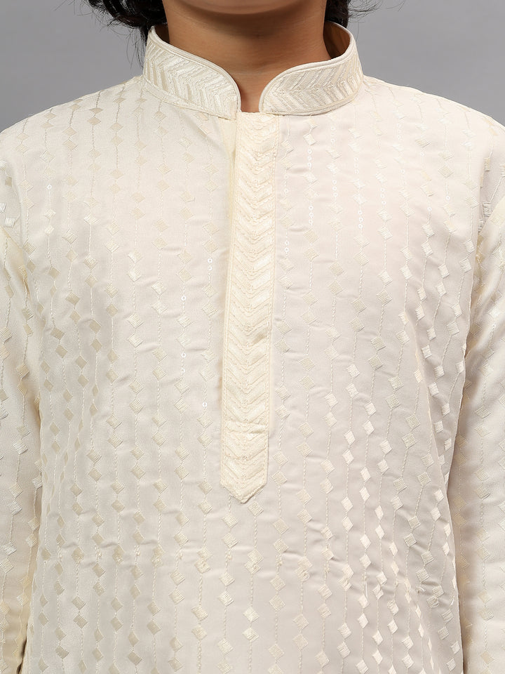 Polyester Viscose Cream Kurta Trouser - Jiah