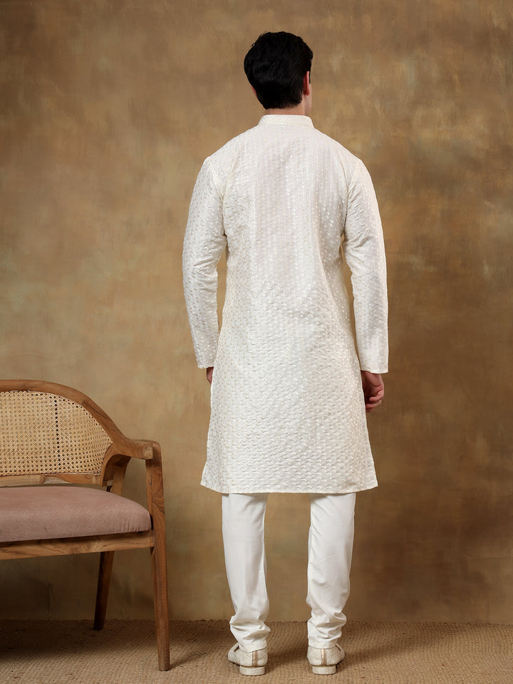 Polyester Viscose Cream Kurta Trouser - Jiah