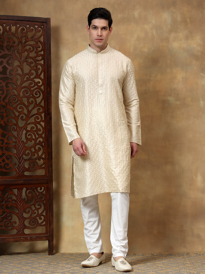 Polyester Viscose Gold Kurta Trouser - Jiah