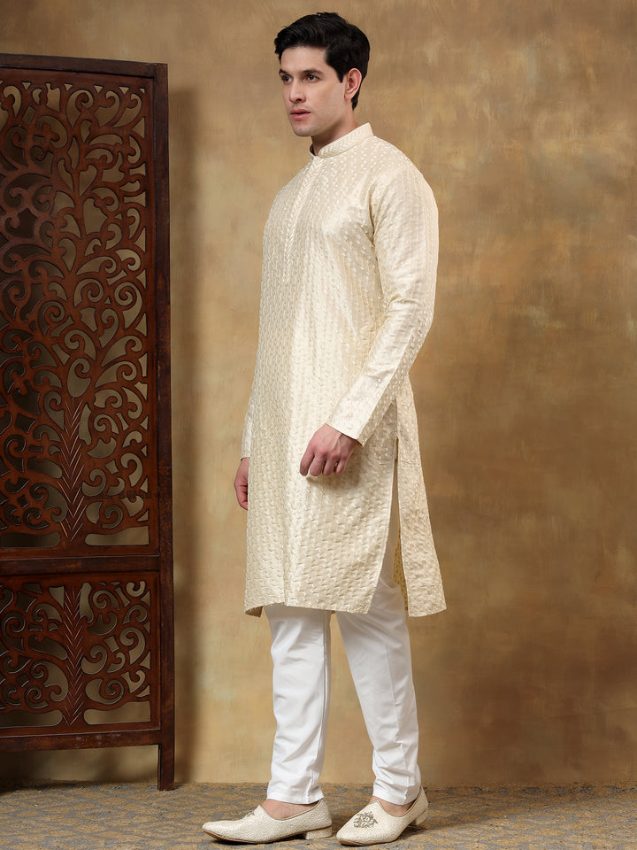 Polyester Viscose Gold Kurta Trouser - Jiah