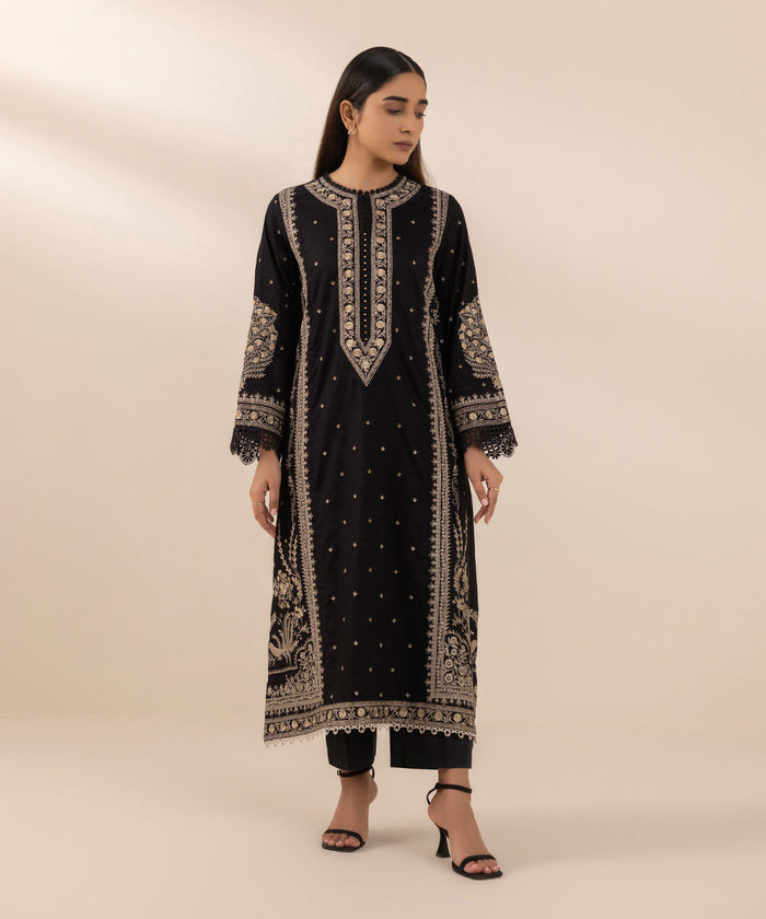 Embroidered Dobby Black 2 Piece Suit - Sapphire
