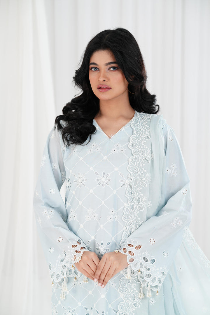 Pastel Breeze - Cross Stitch Chikankari Stitched