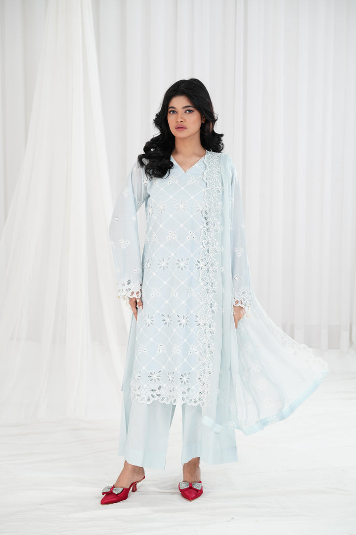 Pastel Breeze - Cross Stitch Chikankari Stitched