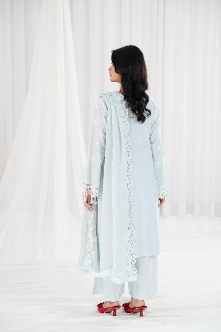 Pastel Breeze - Cross Stitch Chikankari Stitched