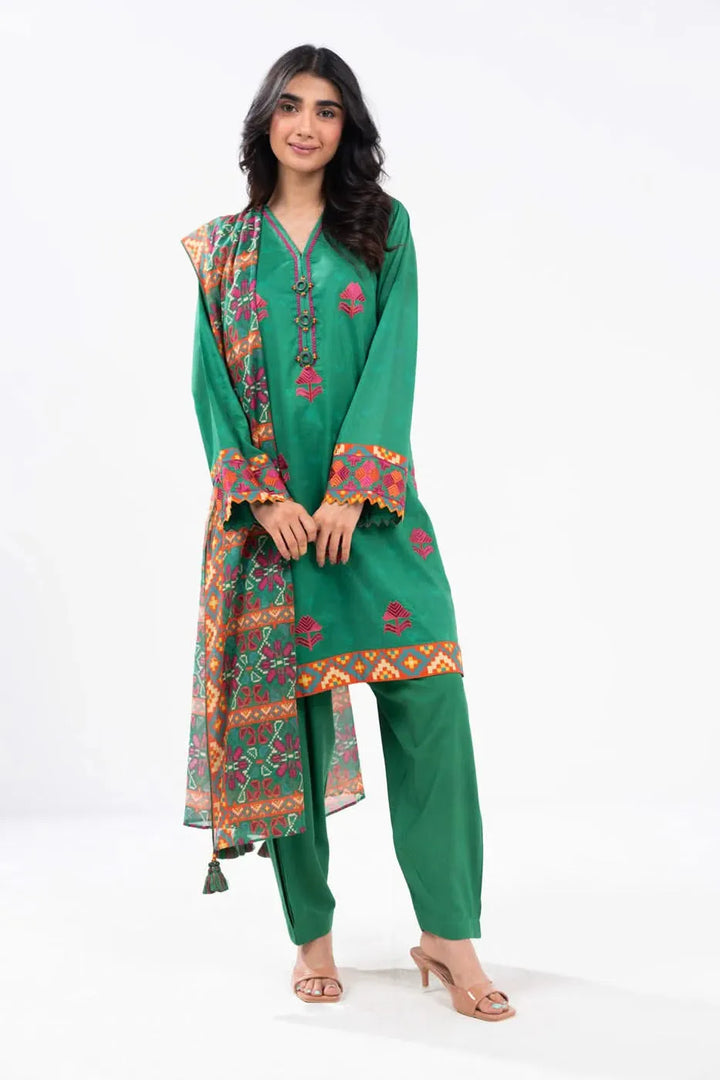 Embroidered Khaddar Green Stitched Suit - Alkaram