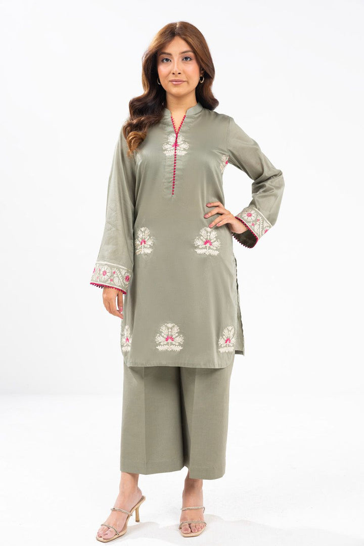 Embroidered Self Jacquard Light Green Stitched Suit - Alkaram