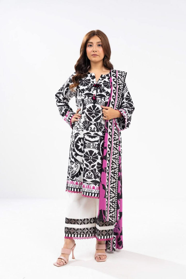Printed Viscose White Stitched Suit - Alkaram