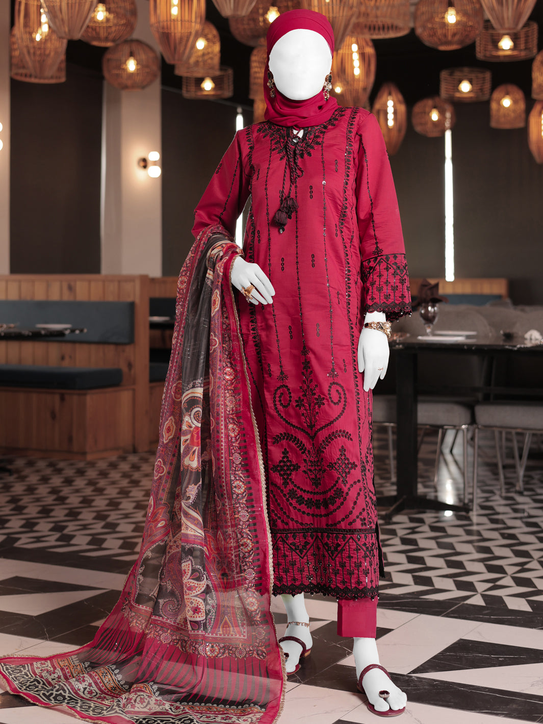 Twisted Fabric Red Stitched Suit - J. Junaid Jamshed – Janan
