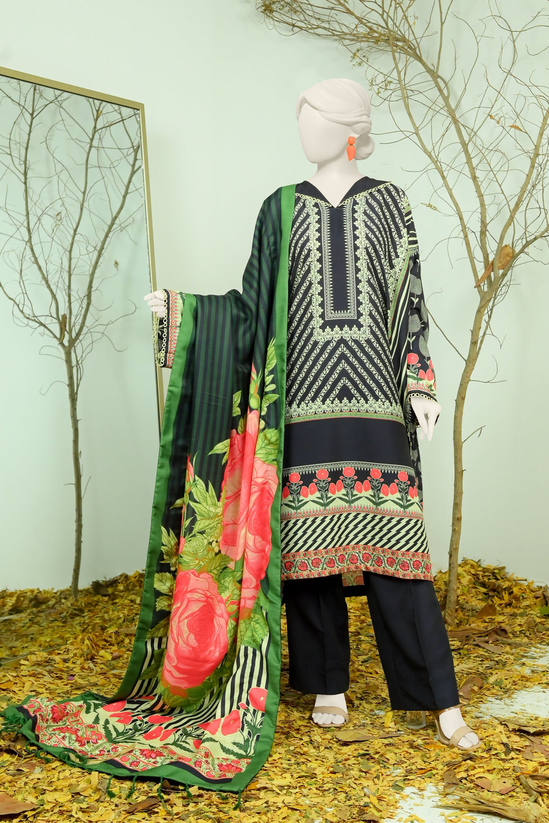 Swiss Khaddar Black Unstitched Suit - Panjnad by J. Junaid Jamshed