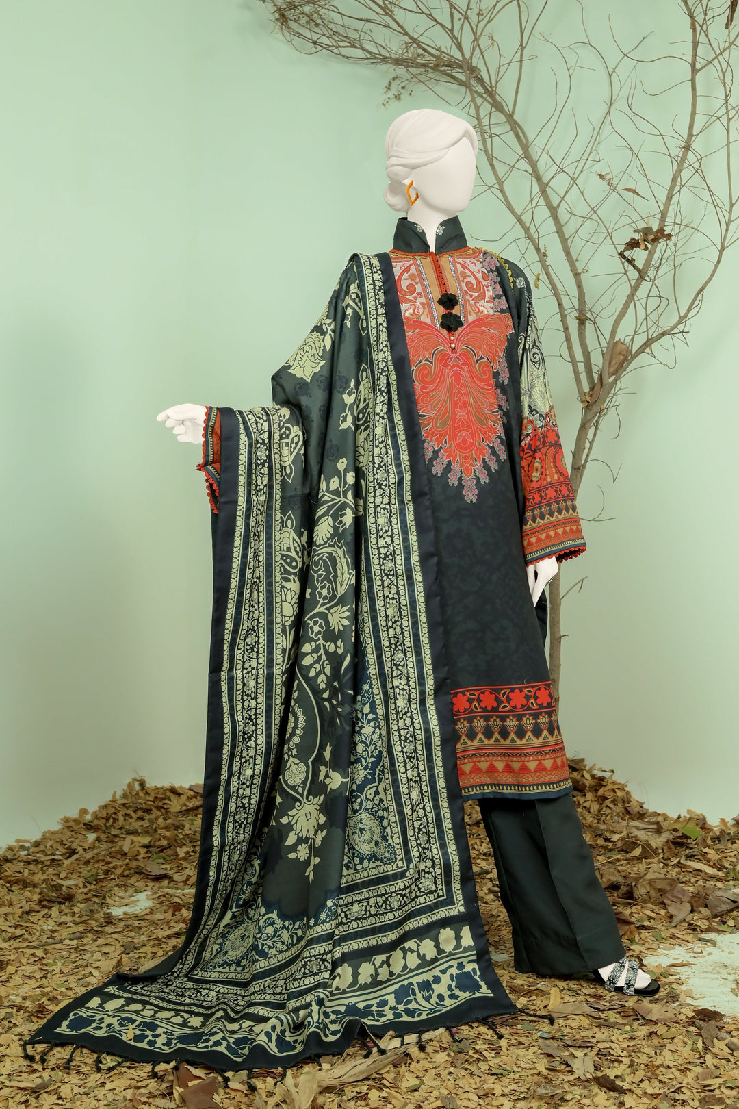 Swiss Khaddar Black Unstitched Suit - Panjnad by J. Junaid Jamshed