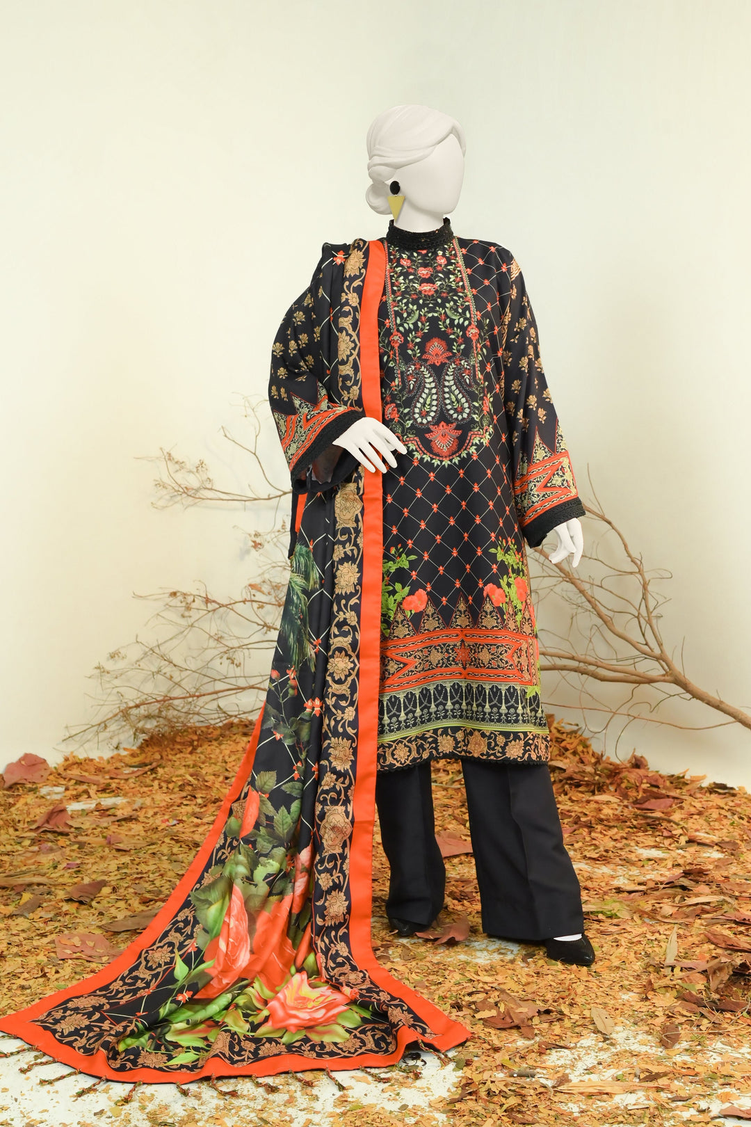Swiss Khaddar Black Unstitched Suit - Panjnad by J. Junaid Jamshed