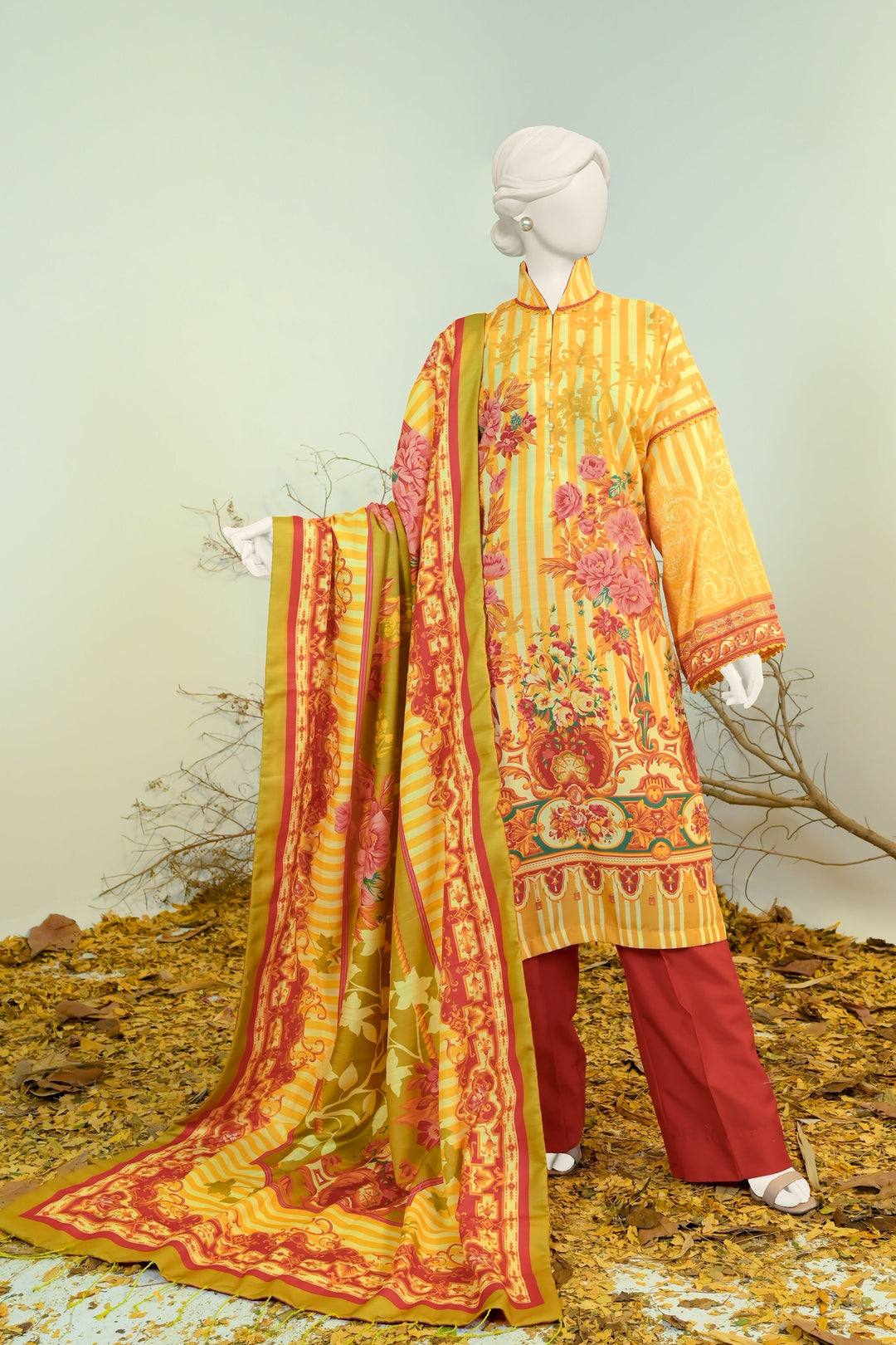 Swiss Khaddar Yellow Unstitched Suit - Panjnad by J. Junaid Jamshed