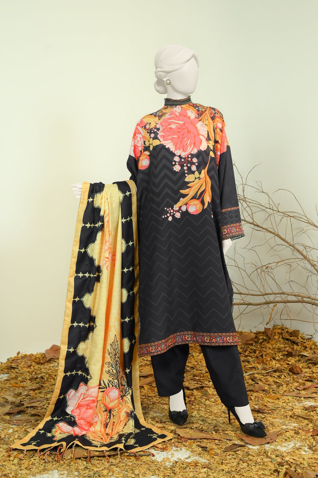Swiss Khaddar Black Unstitched Suit - Panjnad by J. Junaid Jamshed