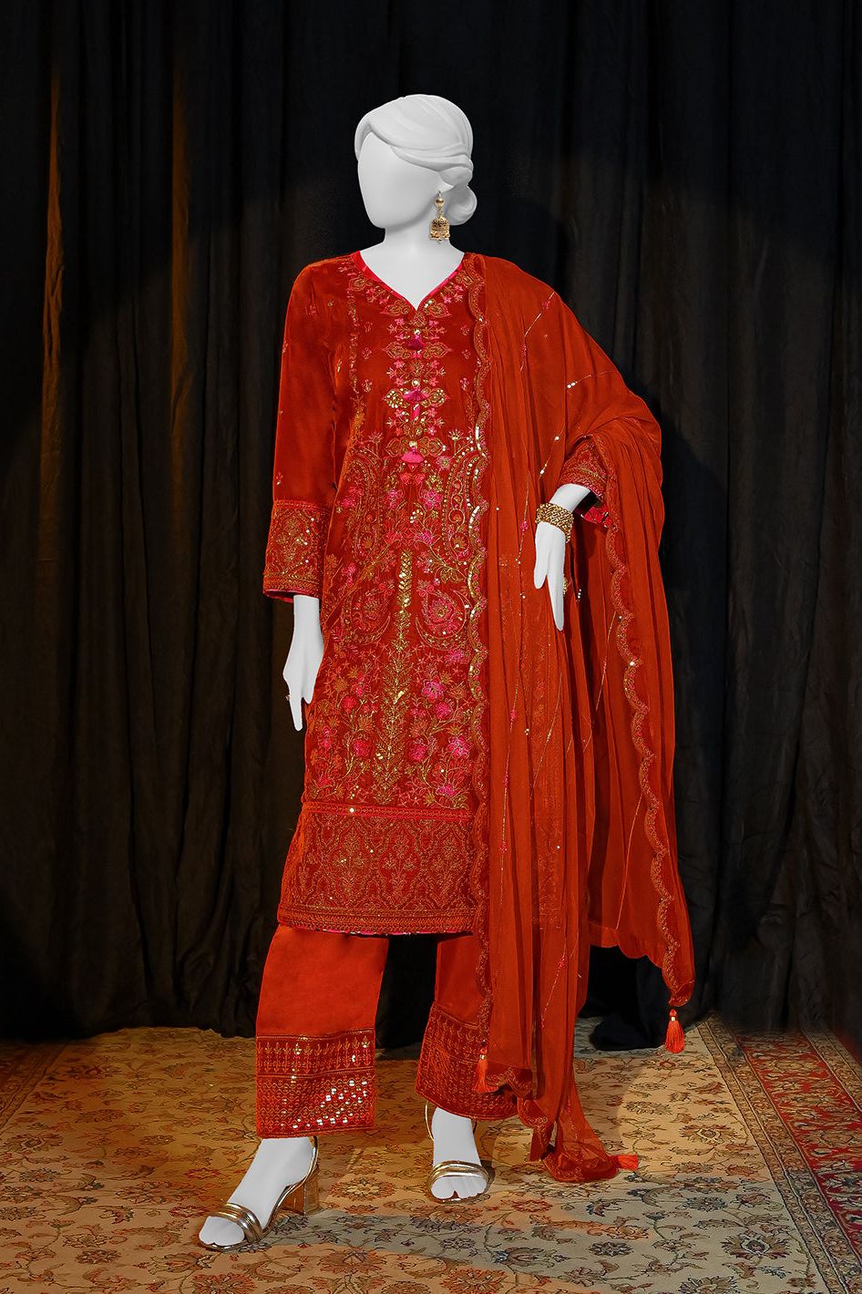Velvet Rust Unstitched Suit - Panjnad by J. Junaid Jamshed