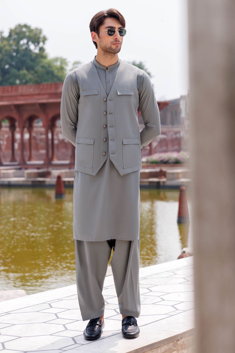 Silver Blended Grey Shalwar Kameez Panjnad by Junaid Jamshed