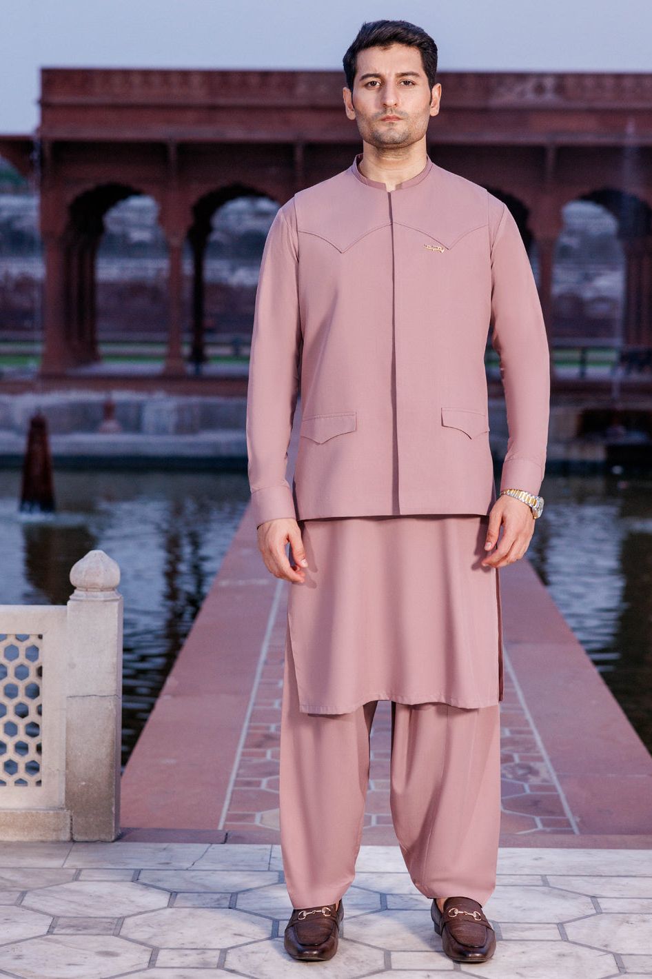 Silver Blended Pink Shalwar Kameez Panjnad by Junaid Jamshed