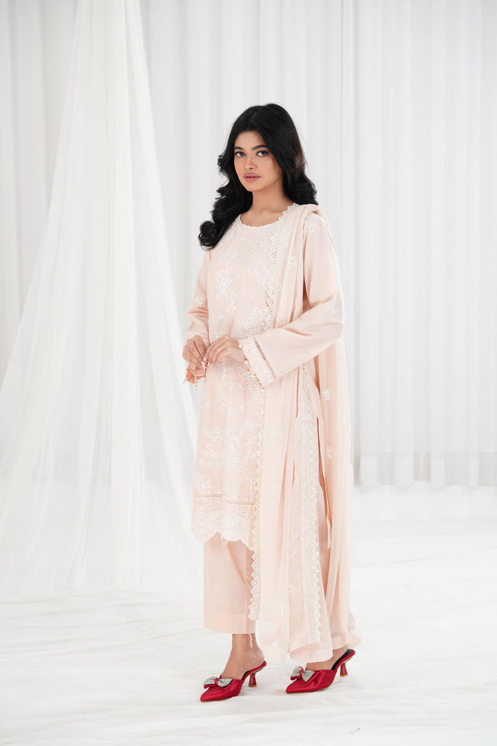 Rosy Dusk - Cross Stitch Chikankari Stitched