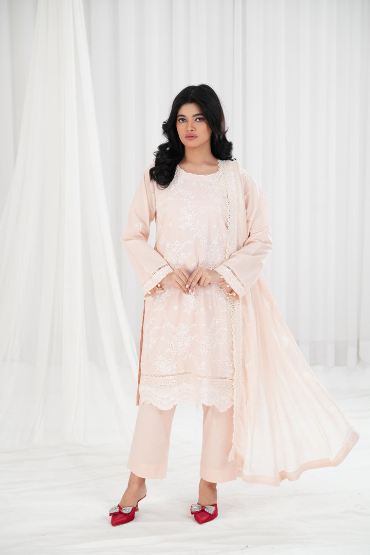 Rosy Dusk - Cross Stitch Chikankari Stitched