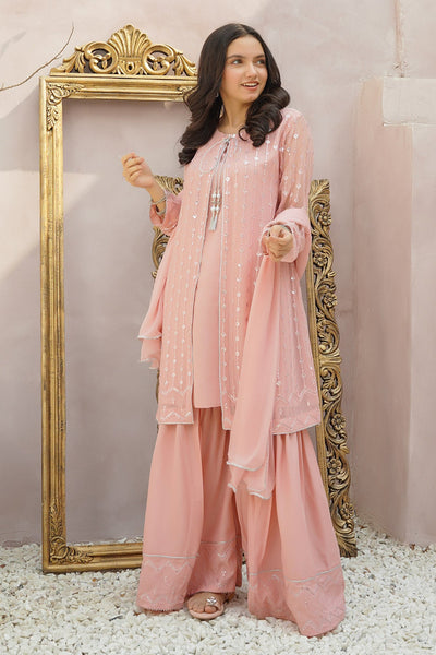 Chiffon Embroidered Peach 3 Piece Stitched Suit - Ochre