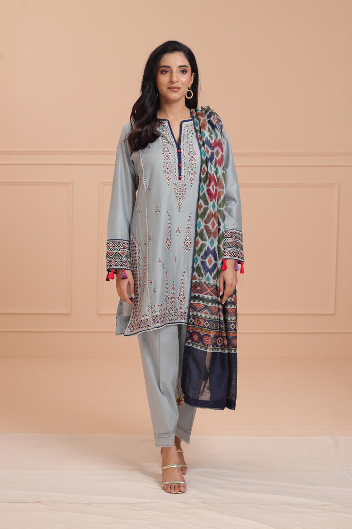 Lawn Grey Stitched Suit - Jazmin