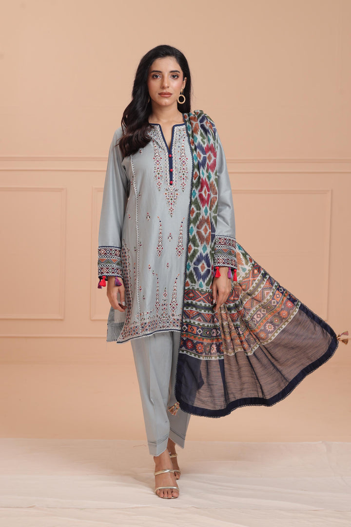 Lawn Grey Stitched Suit - Jazmin