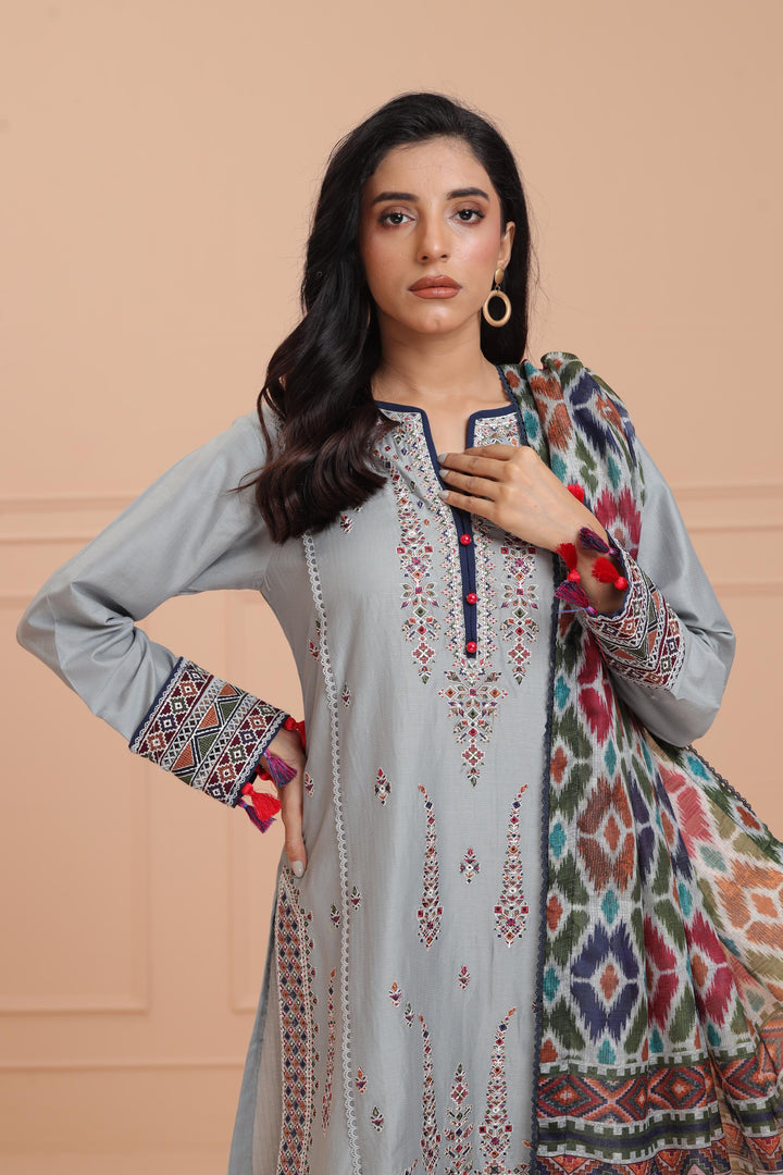 Lawn Grey Stitched Suit - Jazmin