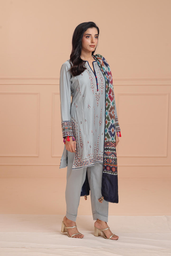 Lawn Grey Stitched Suit - Jazmin