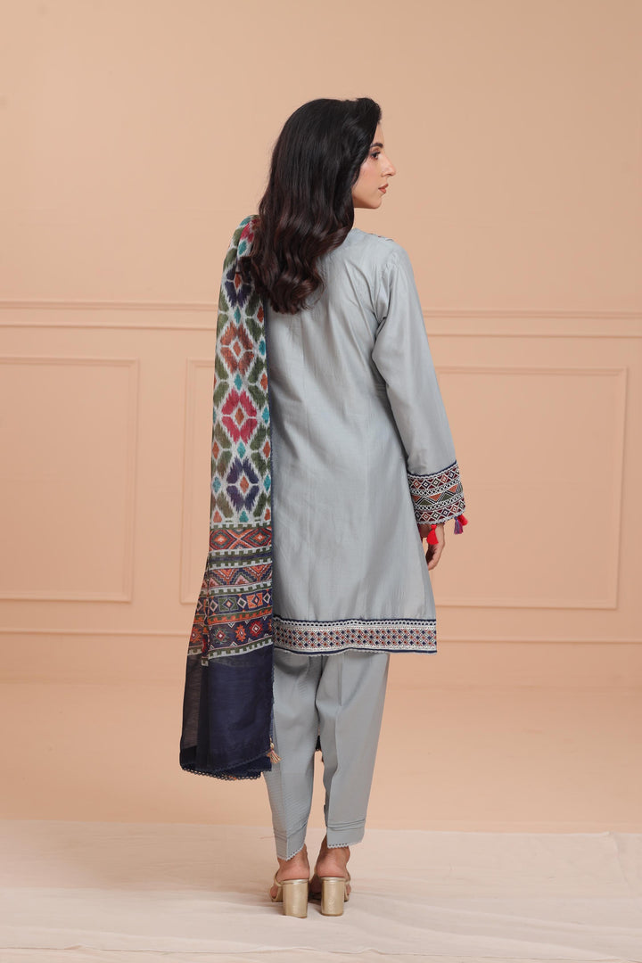 Lawn Grey Stitched Suit - Jazmin