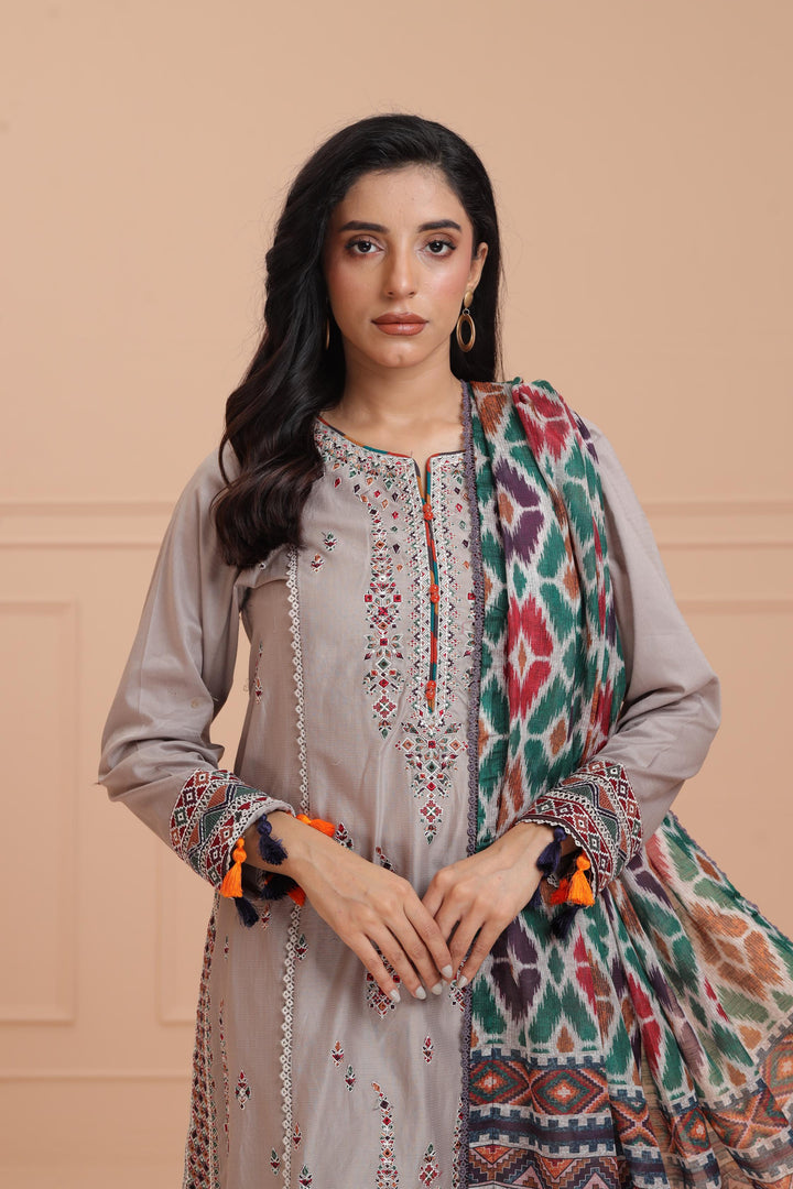 Lawn Grey Stitched Suit - Jazmin
