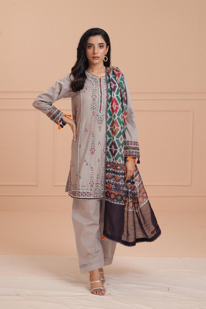 Lawn Grey Stitched Suit - Jazmin