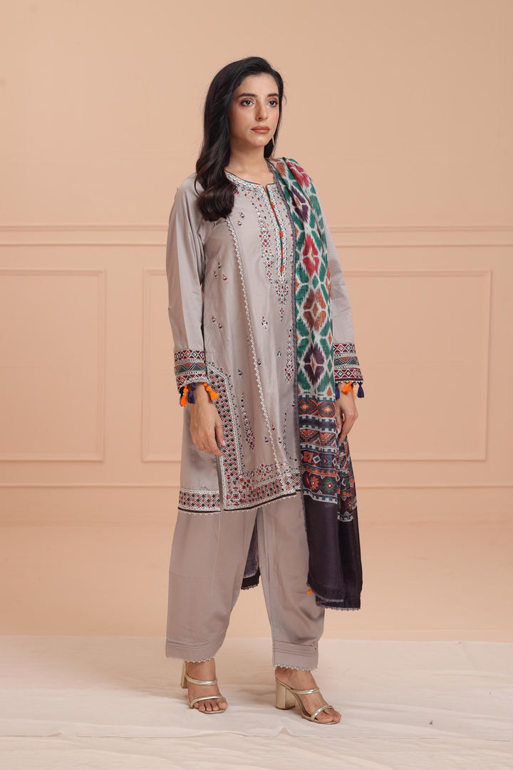 Lawn Grey Stitched Suit - Jazmin