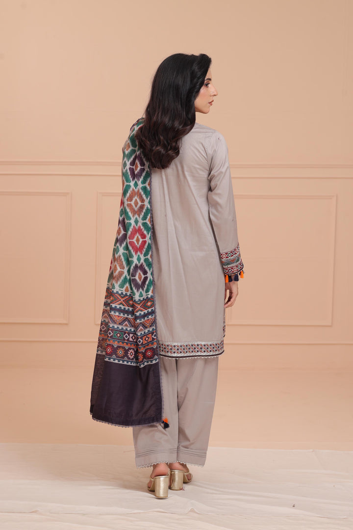 Lawn Grey Stitched Suit - Jazmin