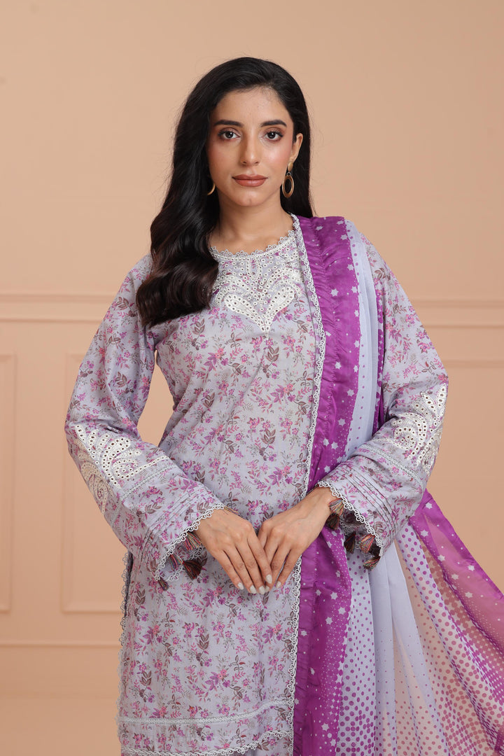 Lawn Purple Stitched Suit - Jazmin