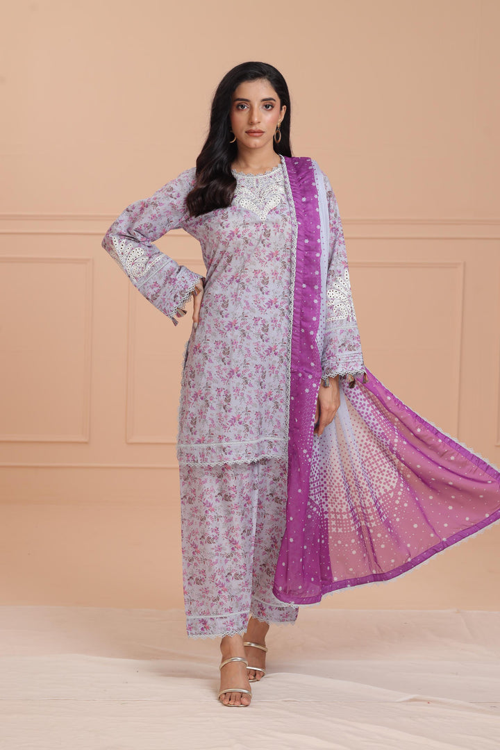 Lawn Purple Stitched Suit - Jazmin