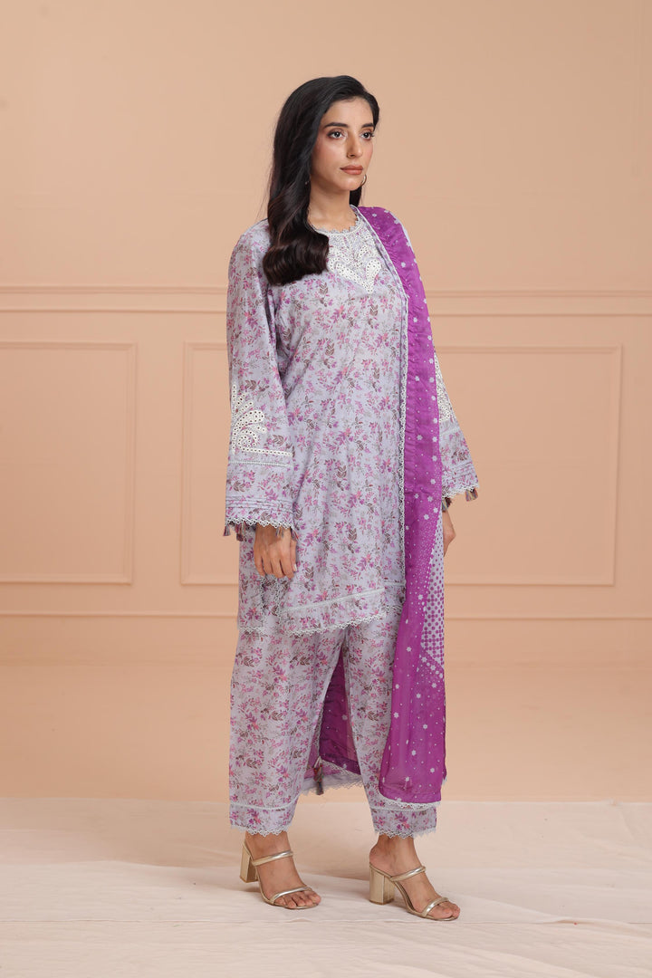 Lawn Purple Stitched Suit - Jazmin
