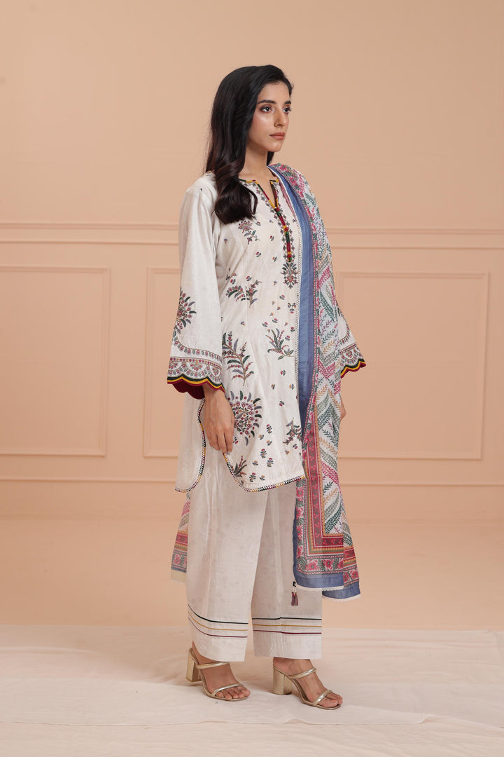 Lawn Off White Stitched Suit - Jazmin