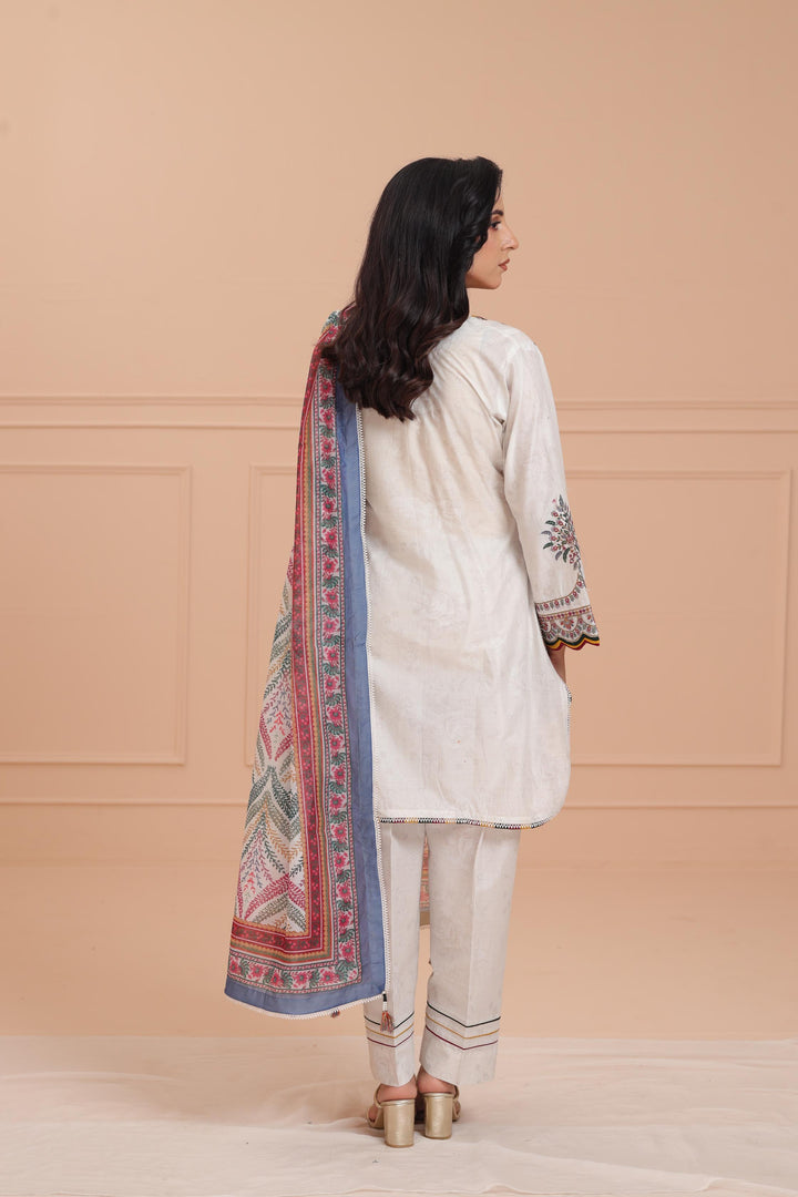 Lawn Off White Stitched Suit - Jazmin