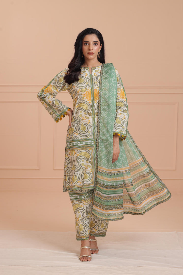 Lawn Cream Stitched Suit - Jazmin